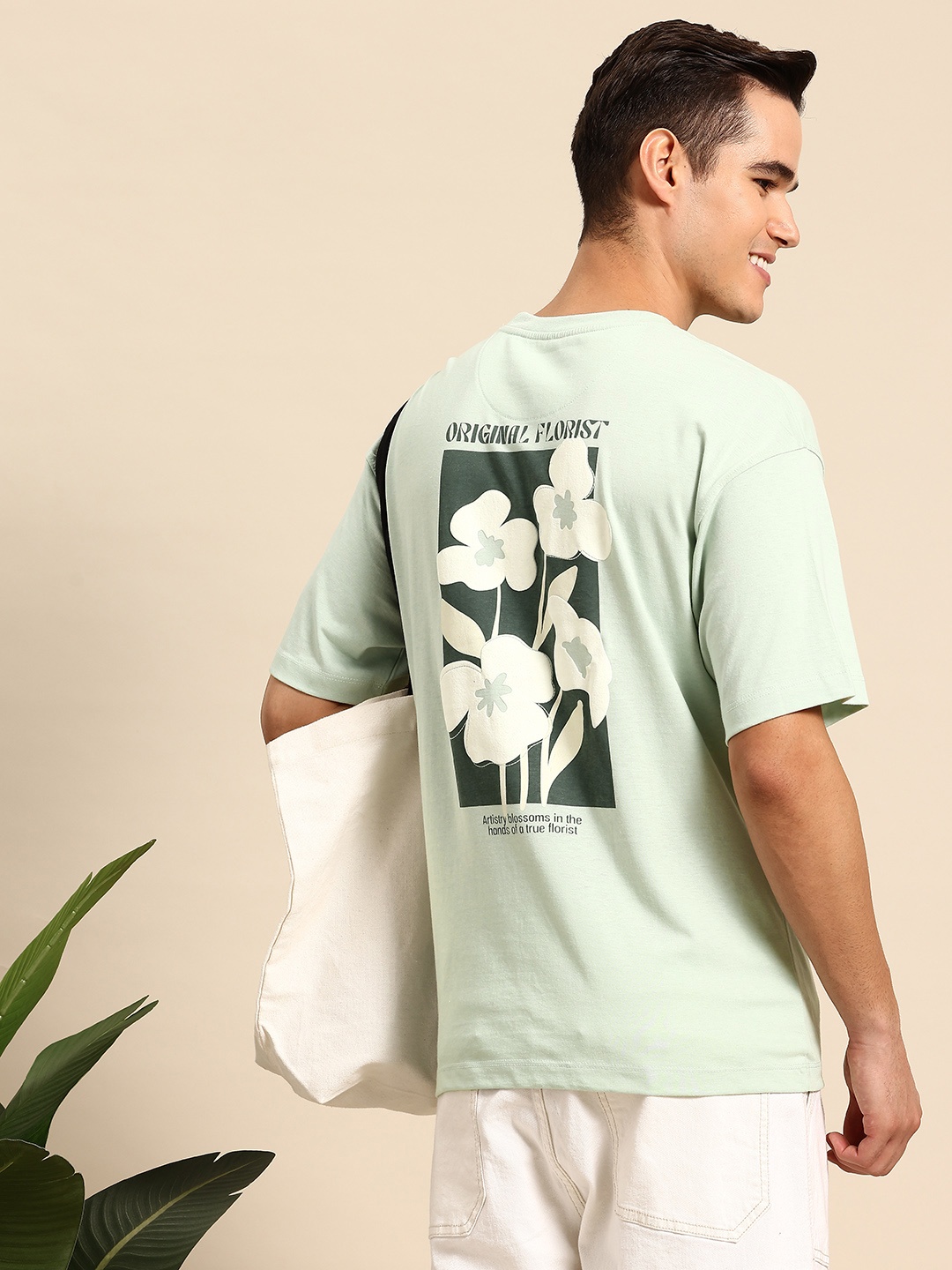 

Mast & Harbour Printed Drop-Shoulder Sleeves T-shirt, Green