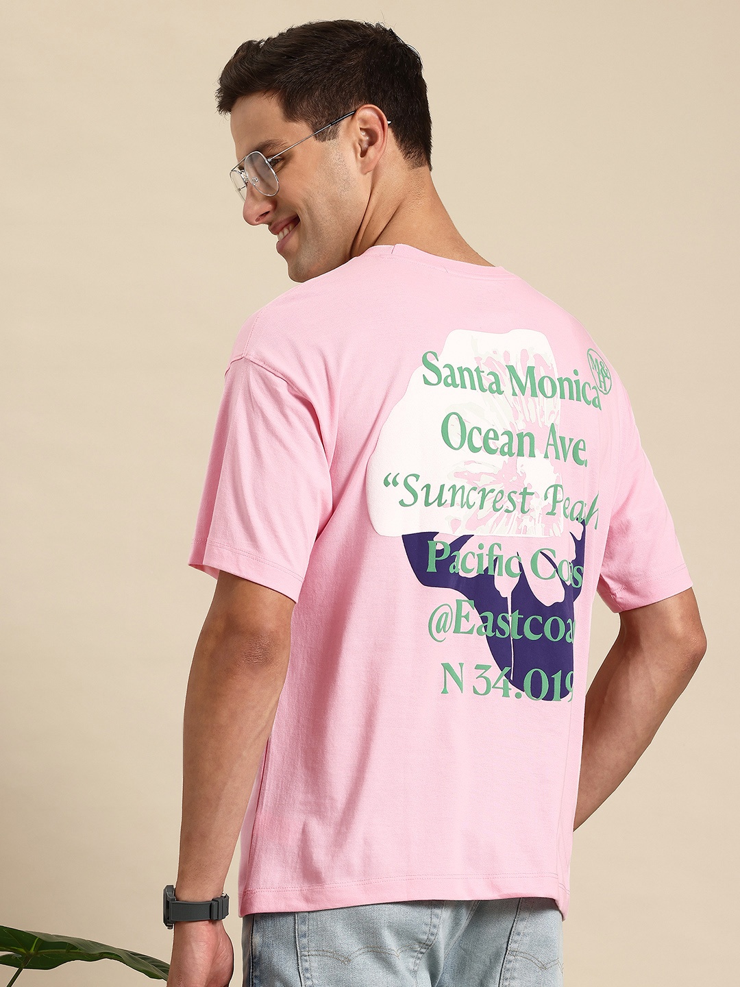 

Mast & Harbour Printed Drop-Shoulder Sleeves T-shirt, Pink