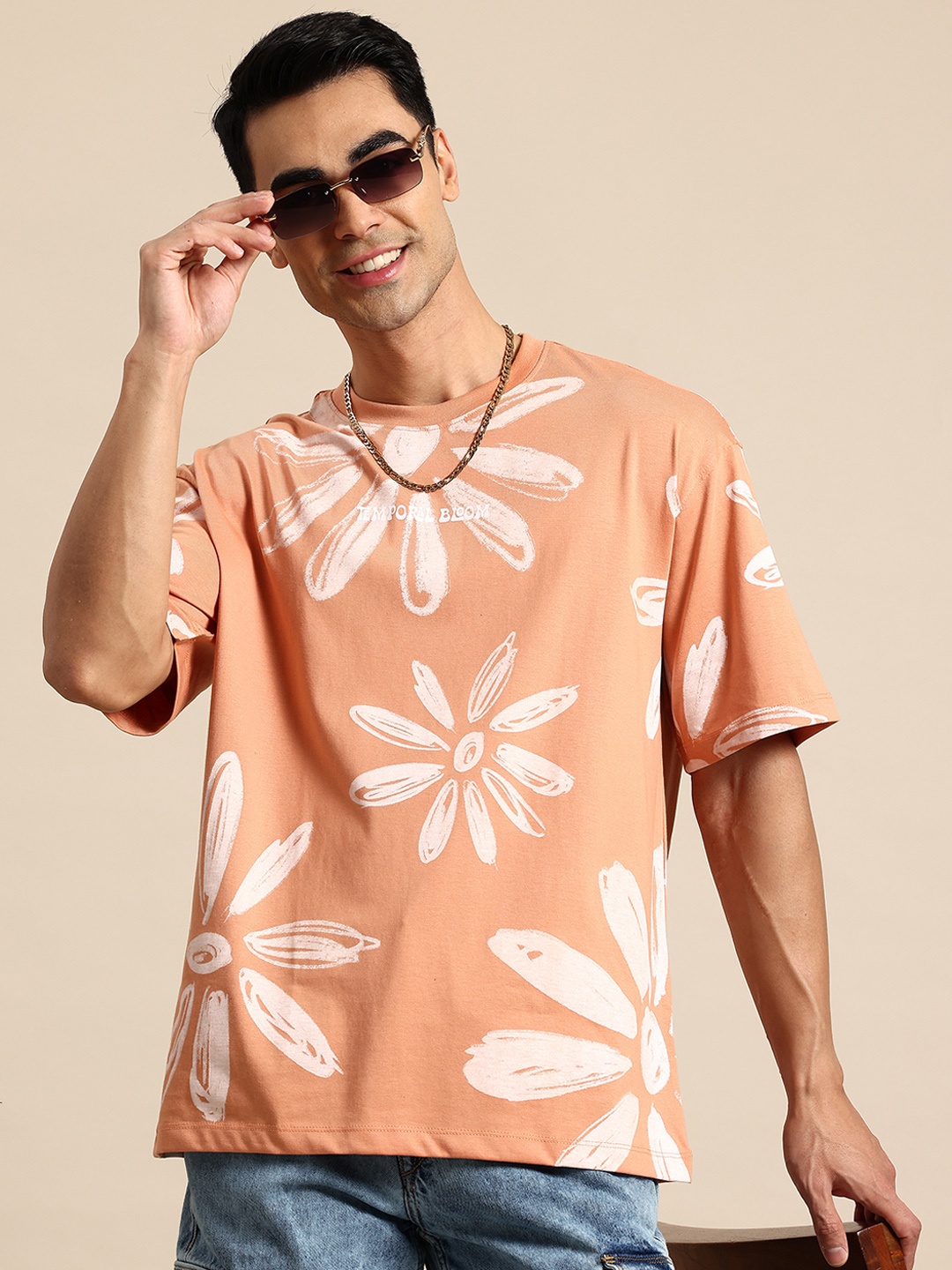 

Mast & Harbour Floral Printed T-shirt, Peach