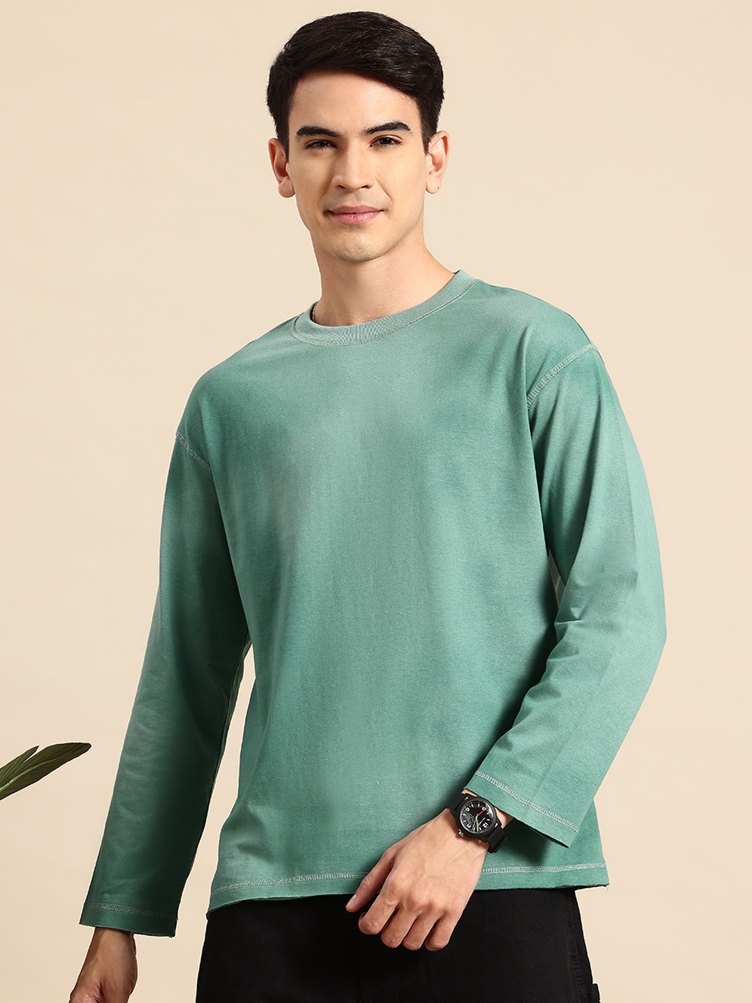 

Mast & Harbour Men Drop-Shoulder Sleeves T-shirt, Green