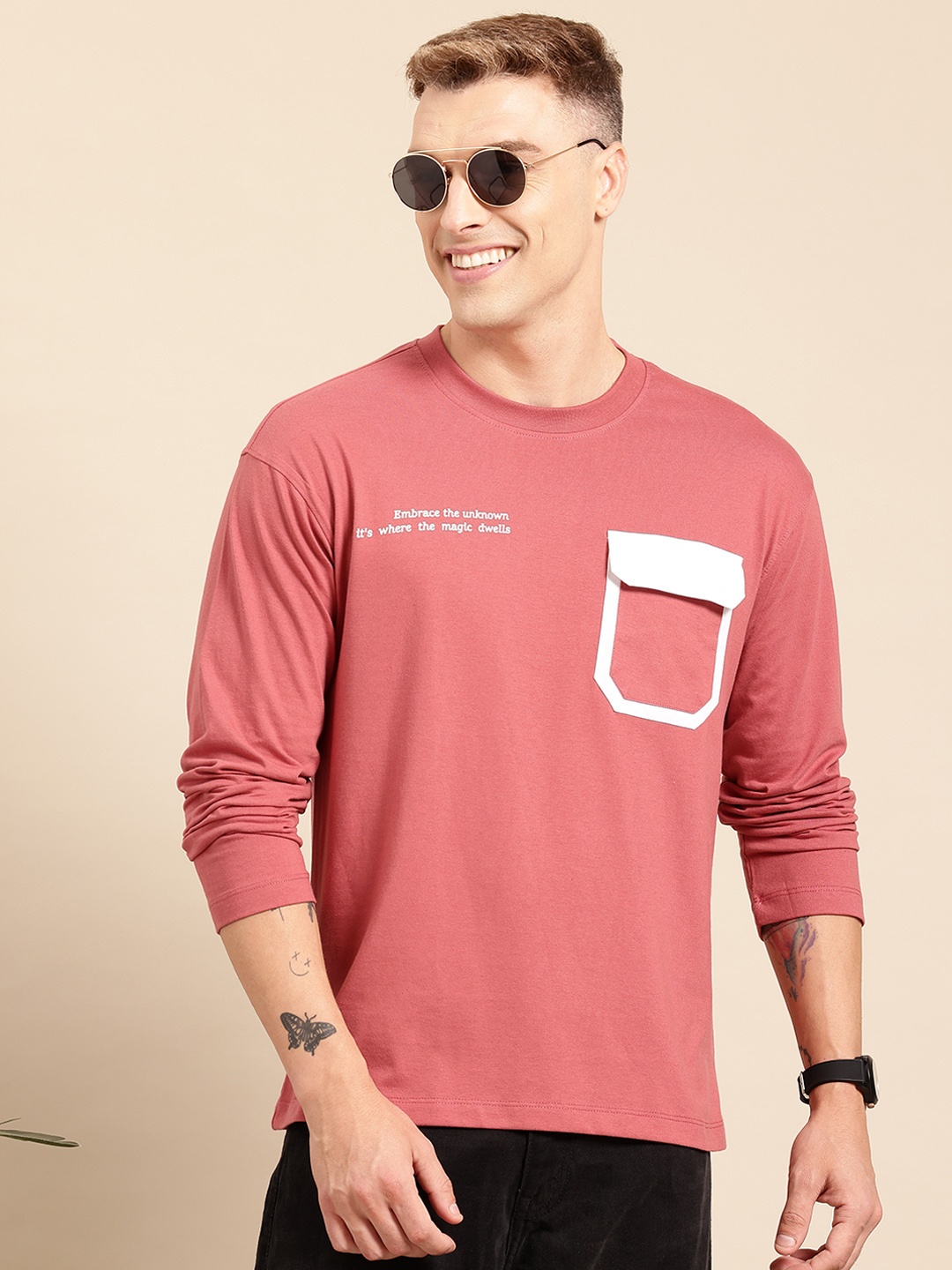 

Mast & Harbour Typography Printed T-Shirt, Coral