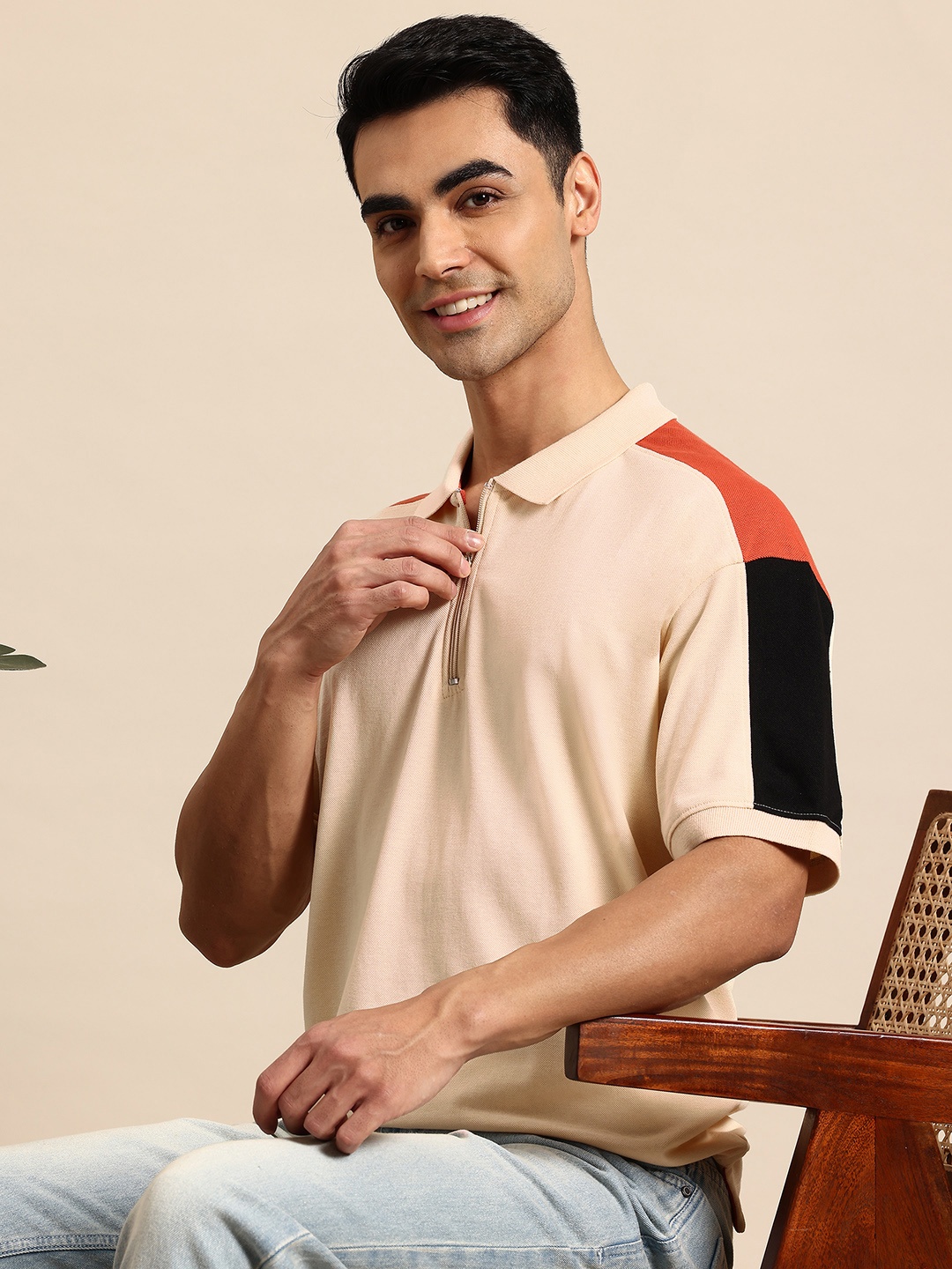 

Mast & Harbour Men Polo Collar T-shirt, Peach