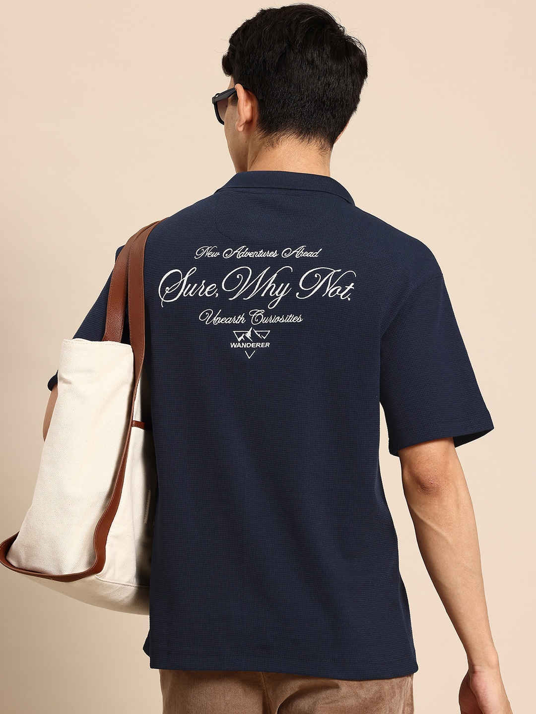 

Mast & Harbour Typography Embroidered Polo Collar T-shirt, Navy blue