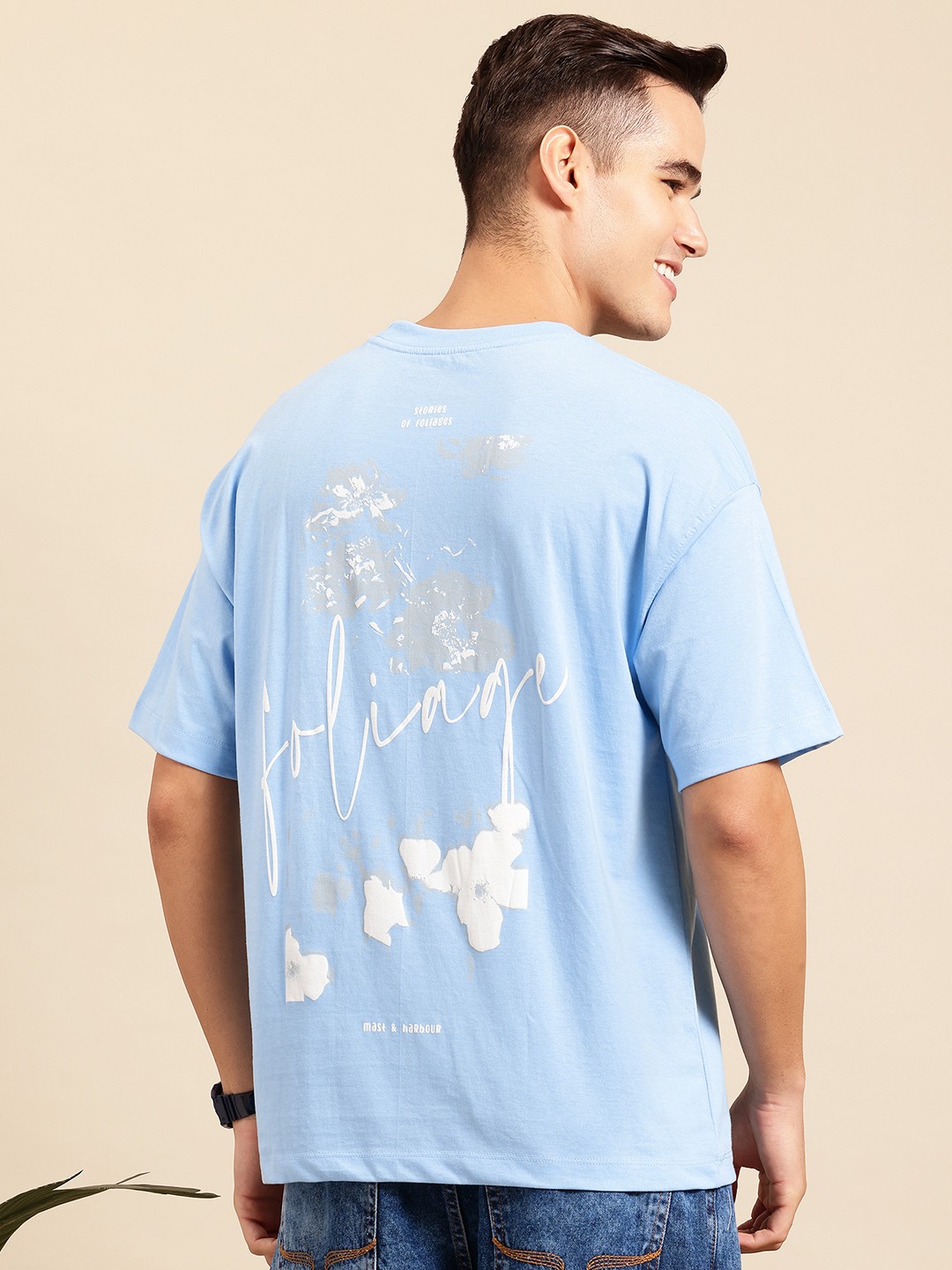 

Mast & Harbour Printed Drop-Shoulder Sleeves T-Shirt, Blue