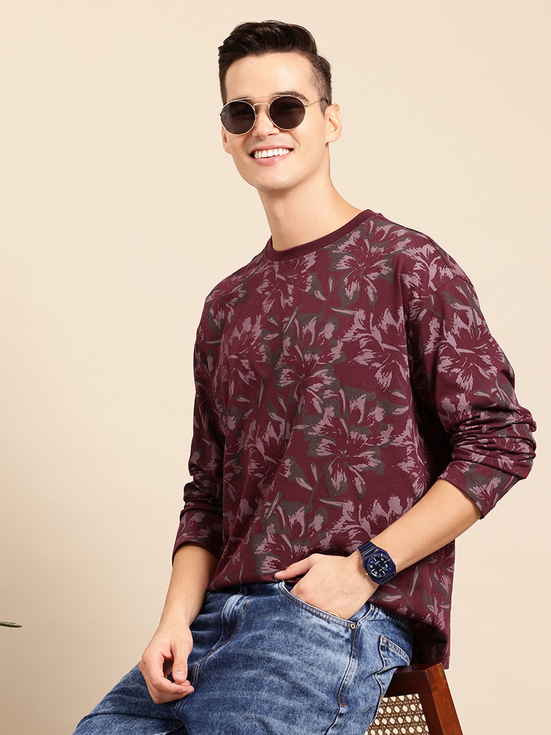 

Mast & Harbour Tropical Print T-shirt, Maroon