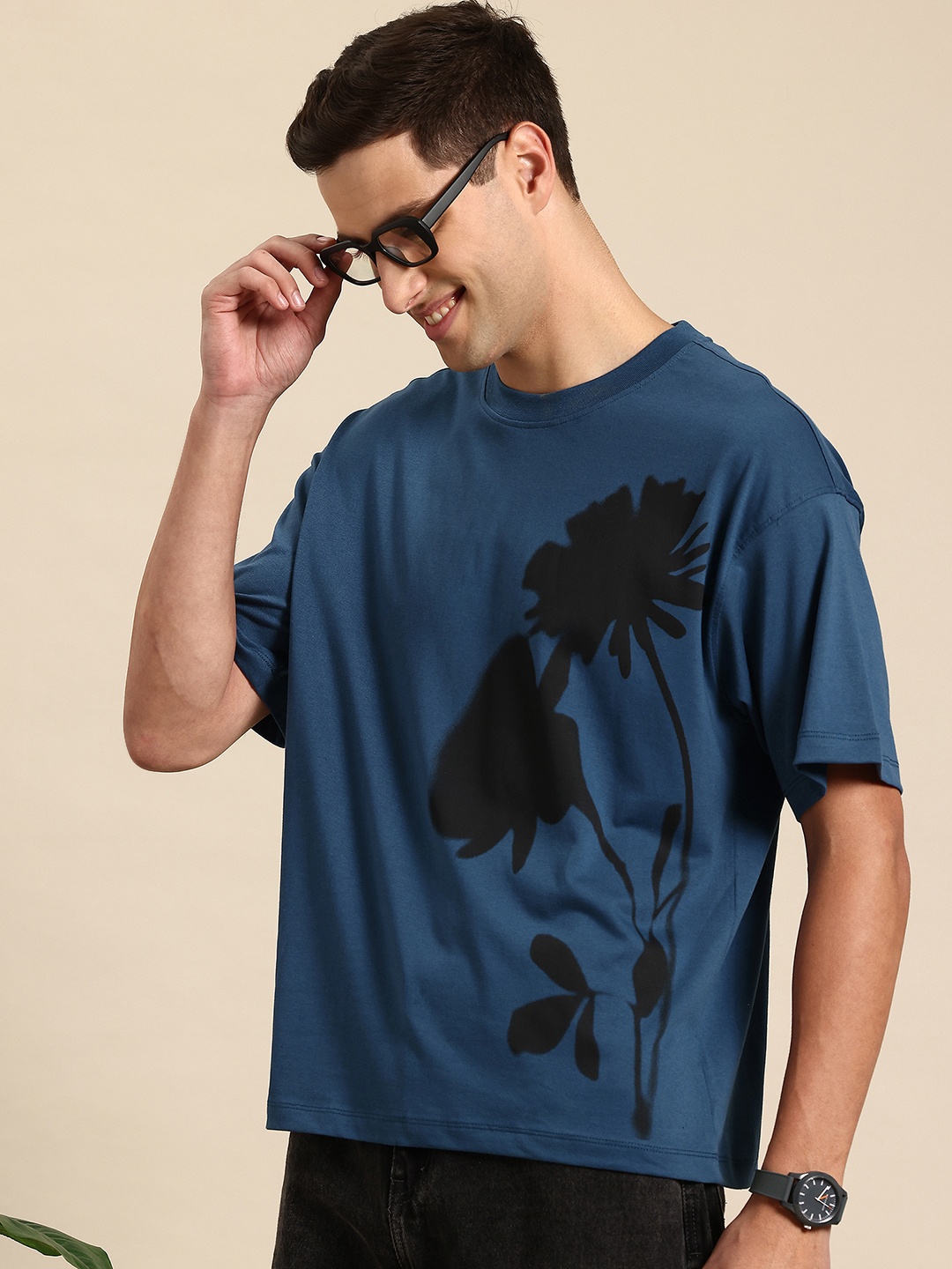 

Mast & Harbour Men Printed Drop-Shoulder Sleeves T-shirt, Teal