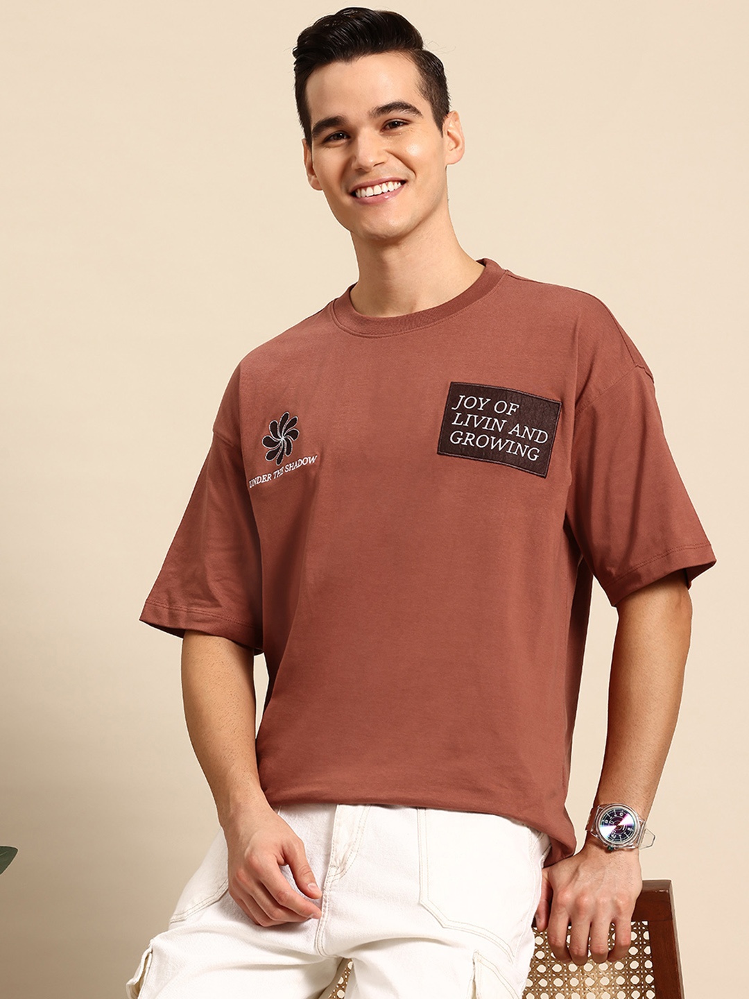

Mast & Harbour Applique Drop-Shoulder Sleeves T-shirt, Rust