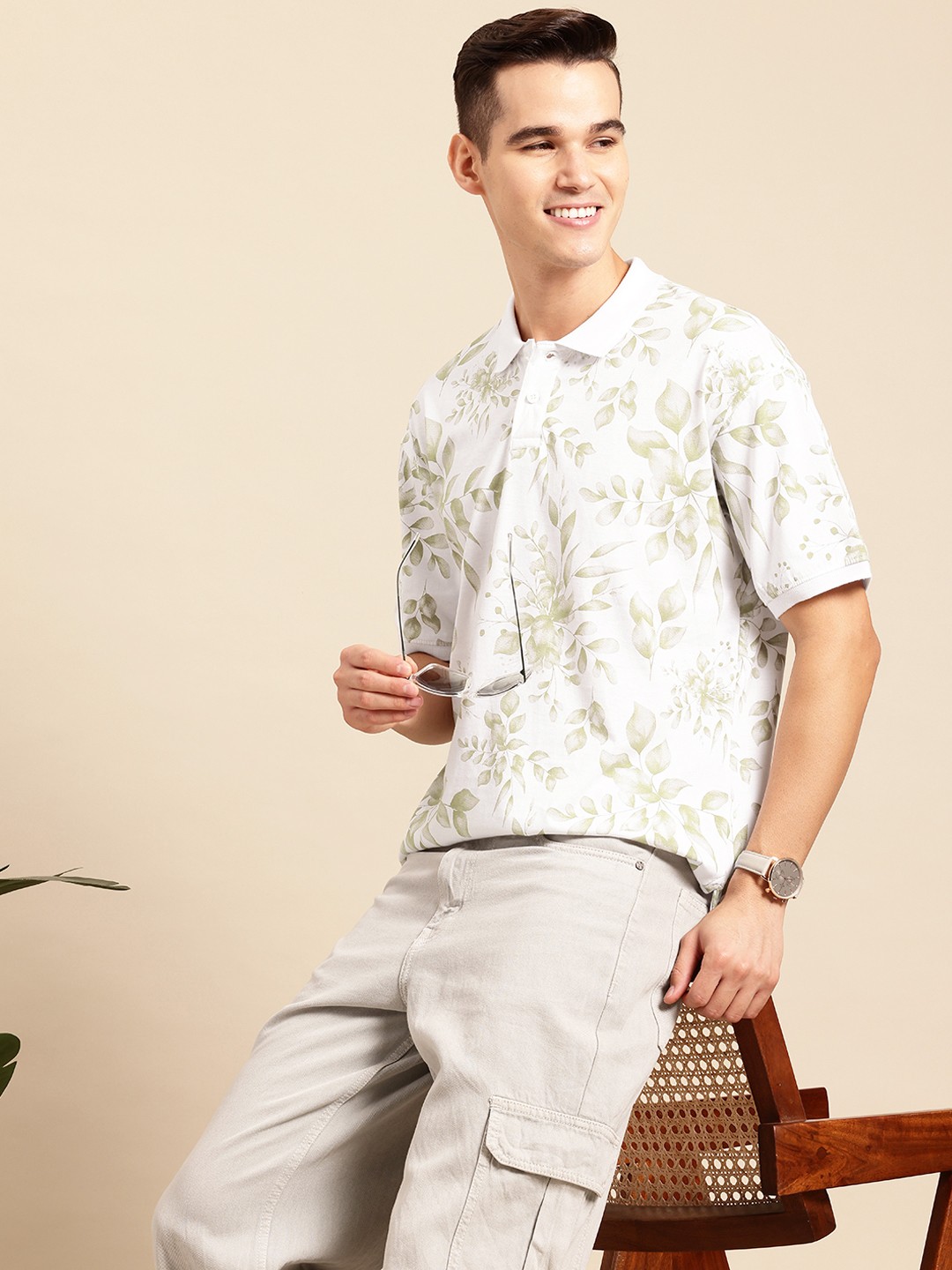 

Mast & Harbour Floral Print Polo Collar T-shirt, White