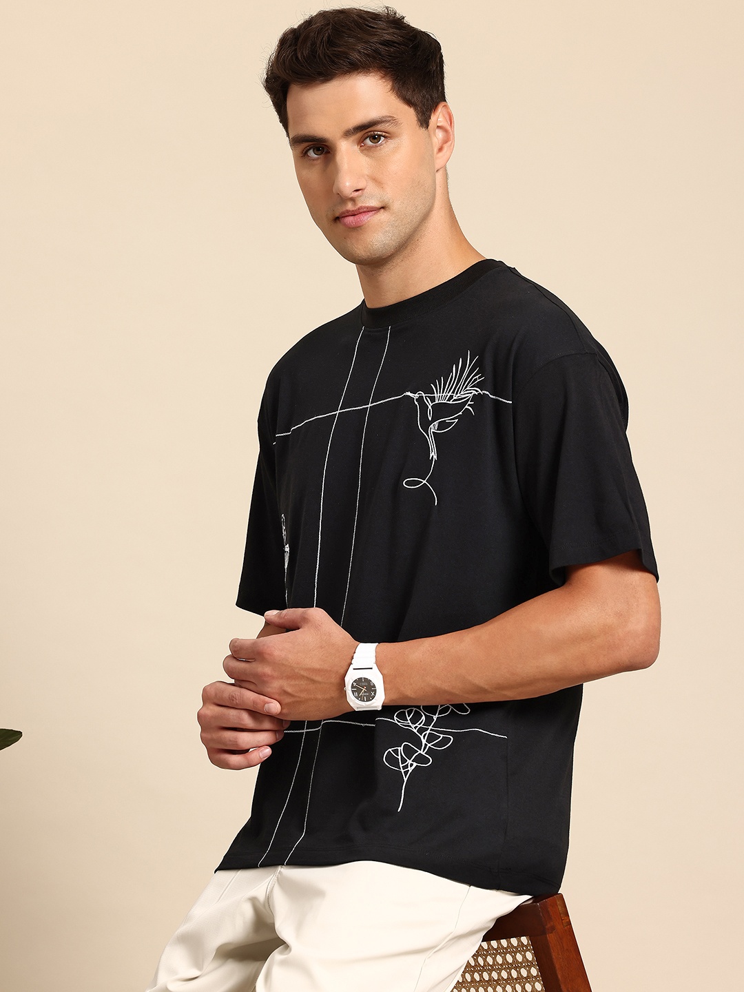 

Mast & Harbour Geometric Printed Round Neck T-shirt, Black