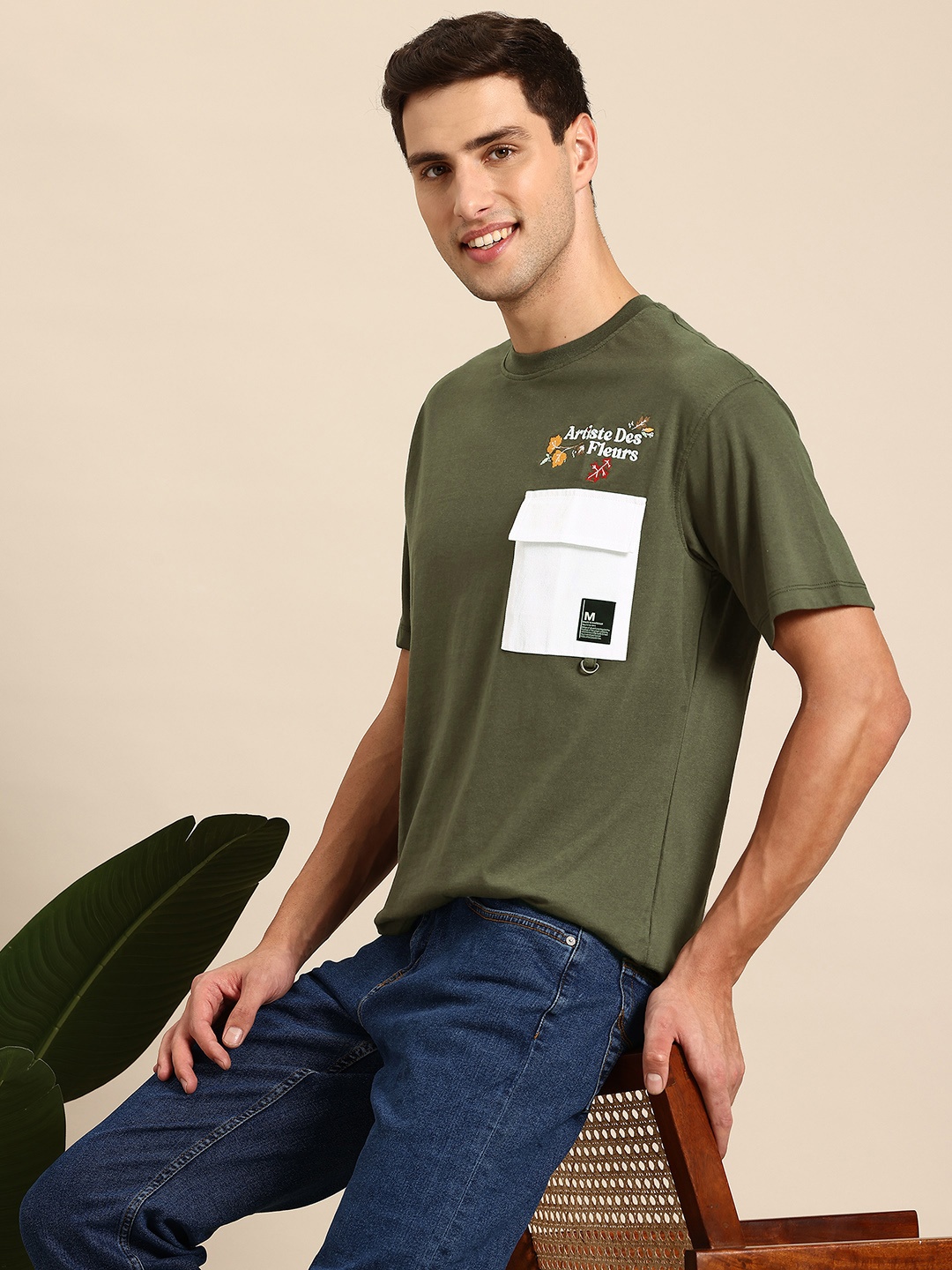 

Mast & Harbour T-shirt with Pocket-Detail, Olive
