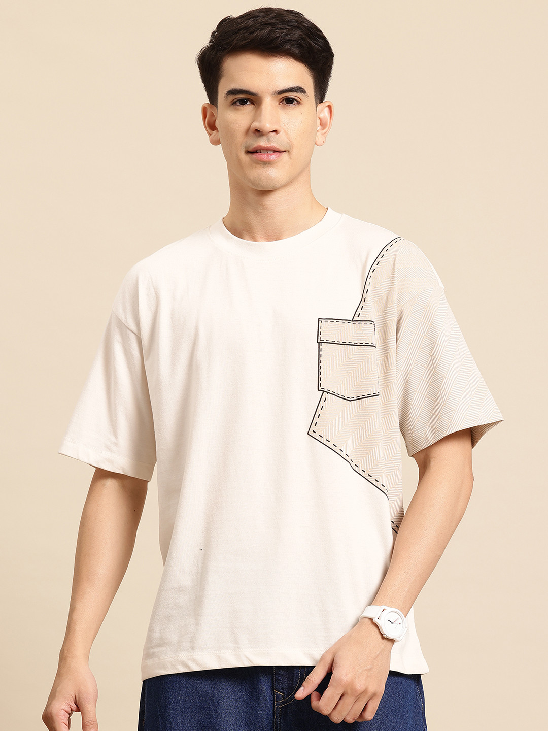 

Mast & Harbour Printed Relaxed T-shirt, Cream