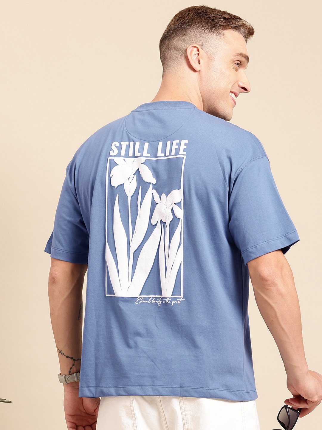 

Mast & Harbour Floral Printed Drop-Shoulder Sleeves T-shirt, Blue