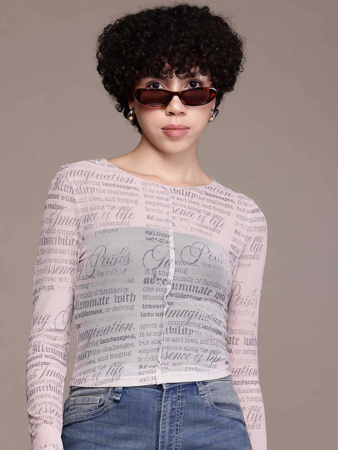 

The Roadster Lifestyle Co. Typography Print Fitted Top, Beige