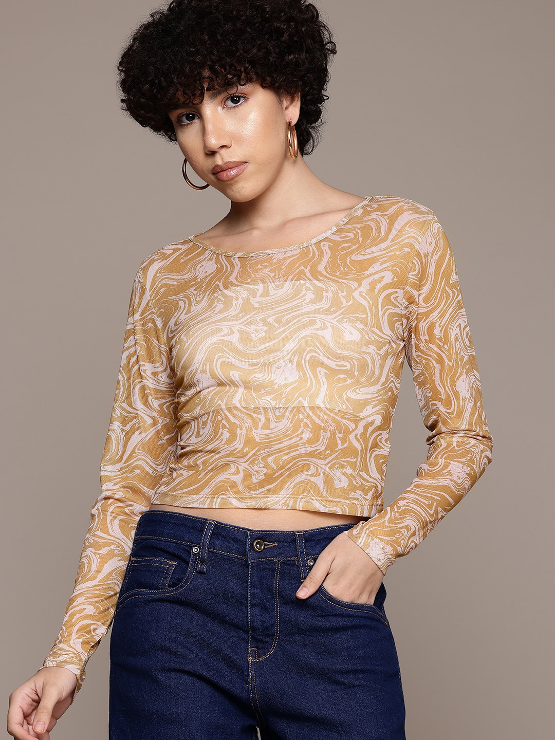 

The Roadster Lifestyle Co. Printed Semi-Sheer Top, Mustard