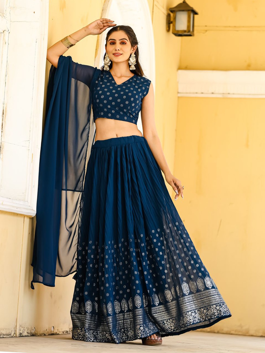 

BAESD Printed Ready to Wear Lehenga & Unstitched Blouse With Dupatta, Teal