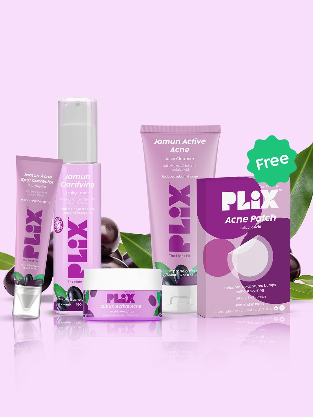 

PLIX THE PLANT FIX Jamun Active Acne Cleanser, Toner, Moisturizer, Spot Gel & Acne Patches, Purple