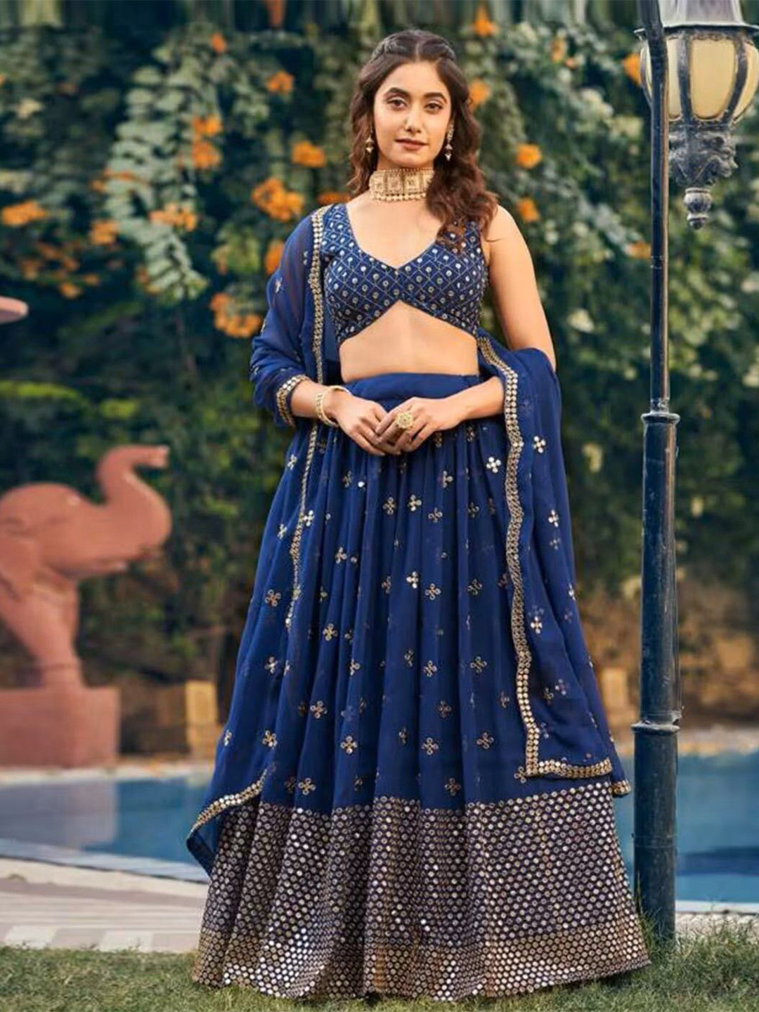 

Fashionuma Embroidered Sequinned Semi-Stitched Lehenga & Unstitched Blouse With Dupatta, Blue