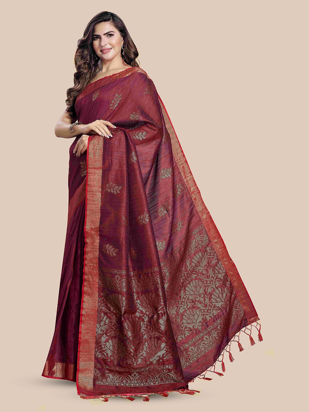 

Rani Saahiba Floral Zari Saree, Red