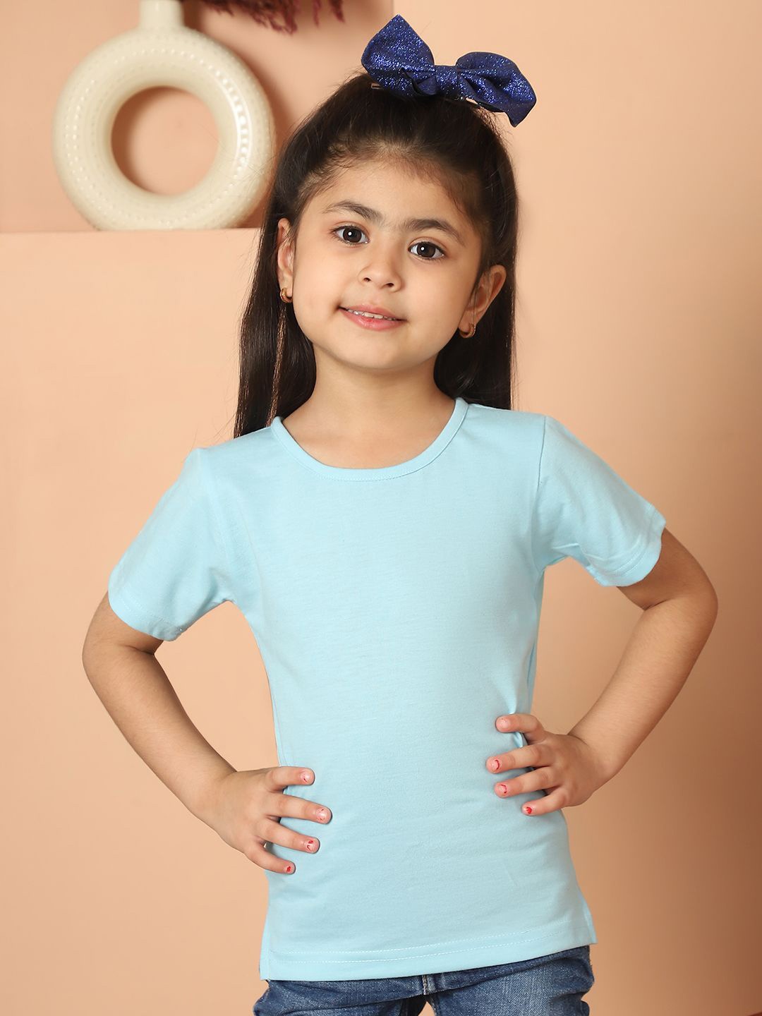 

MINI & MING Girls Solid Round Neck Pure Cotton T-shirt, Sea green