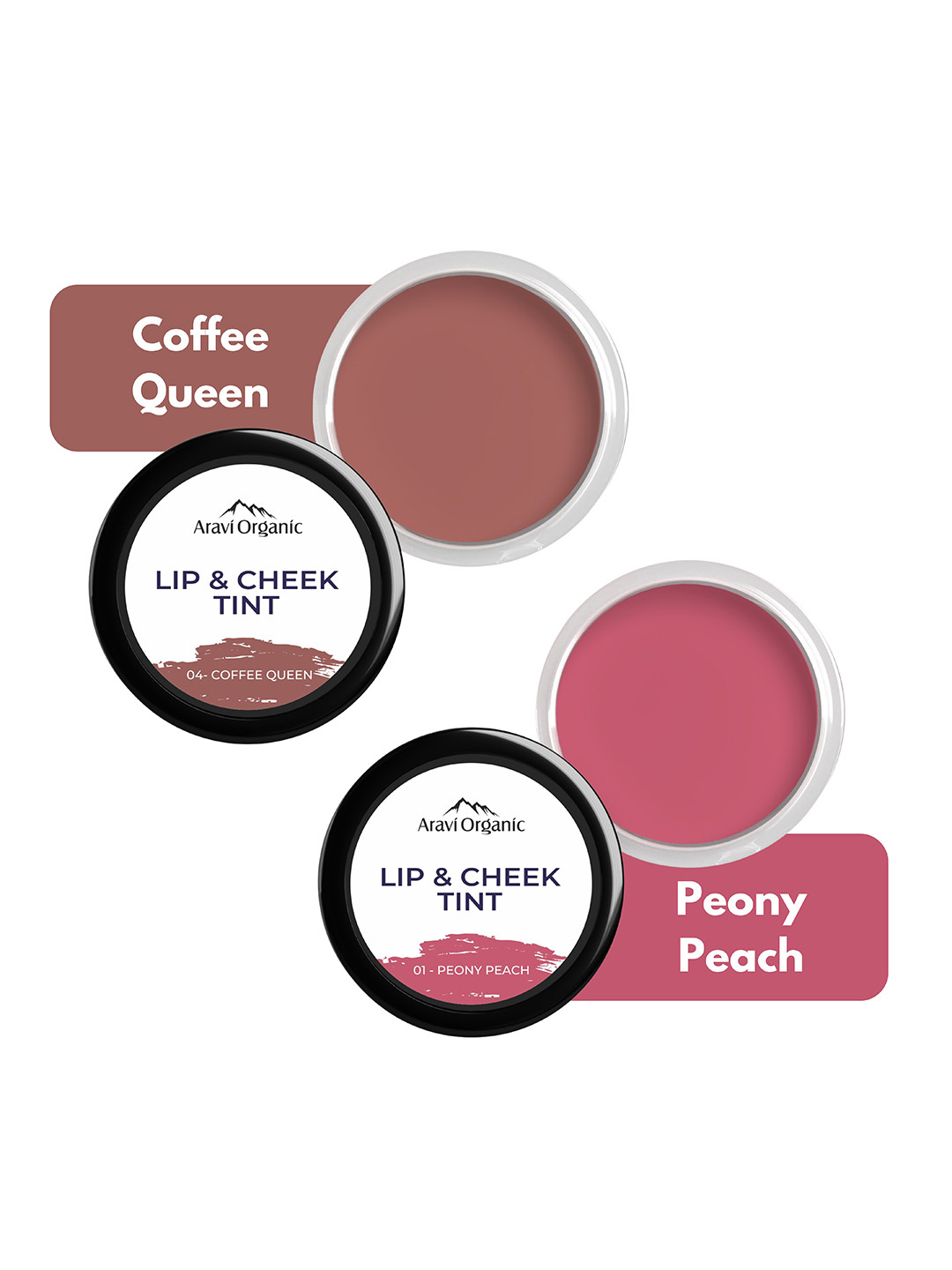 

Aravi Organic Set of 2 Nourishing & Hydrating Lip, Cheek & Eye Tint with Vitamin E, Brown