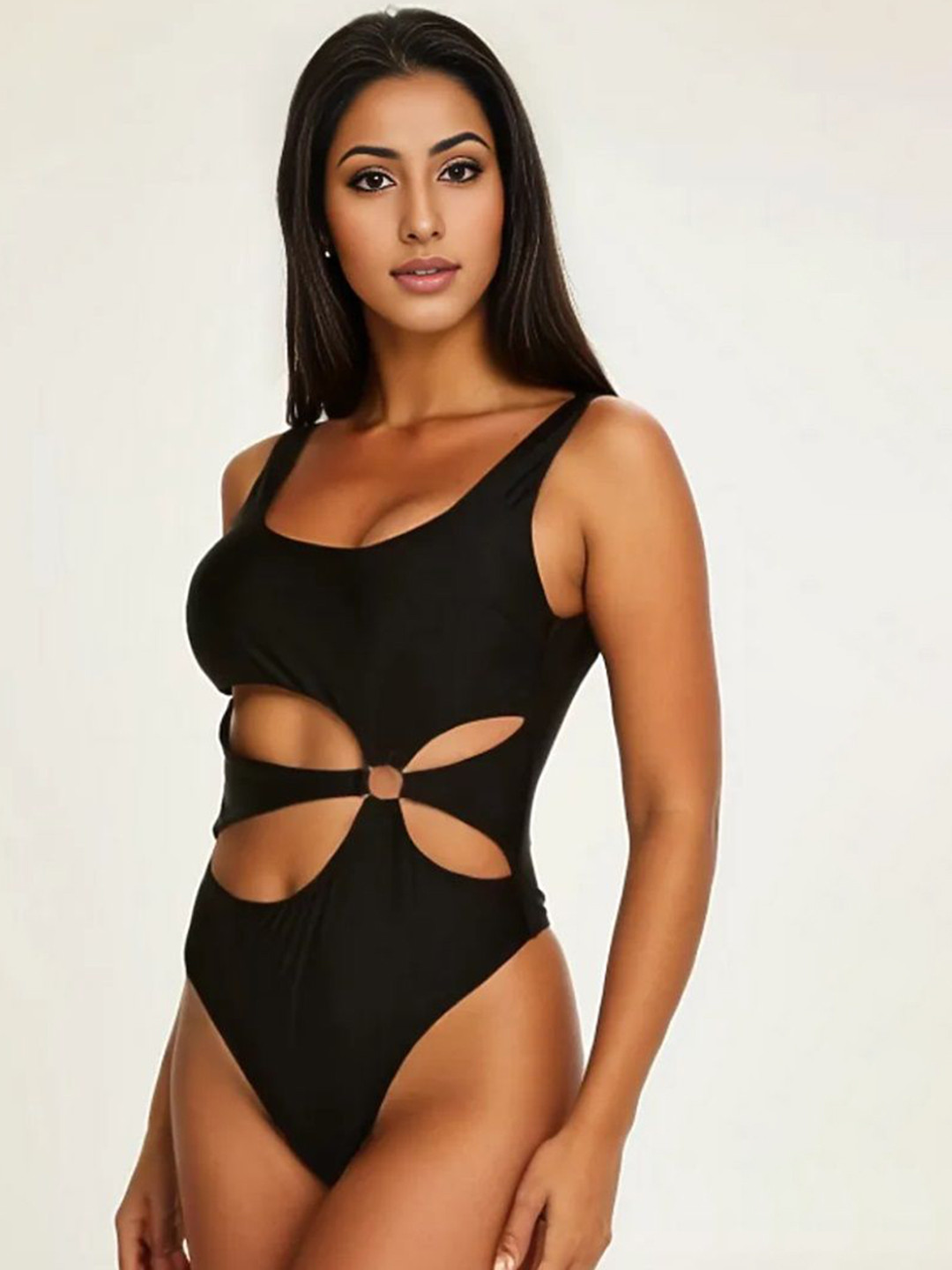

FIESTA RESORTWEAR Shoulder Strap Cut-Out Bodysuit, Black