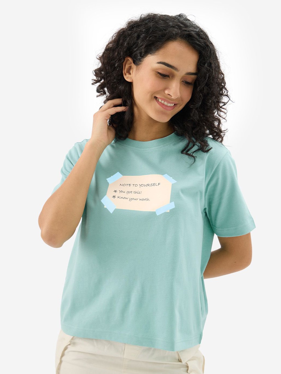 

The Souled Store Women Typography Printed Pure Cotton T-shirt, Blue
