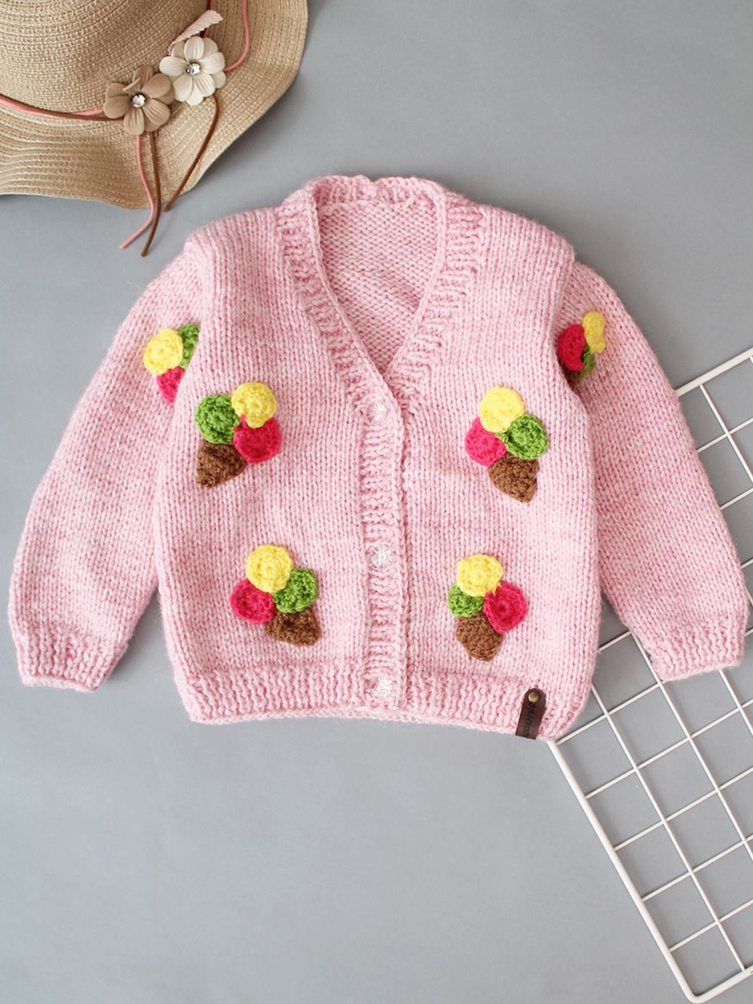 

Woonie Girls Quirky Cardigan with Fuzzy Detail, Pink