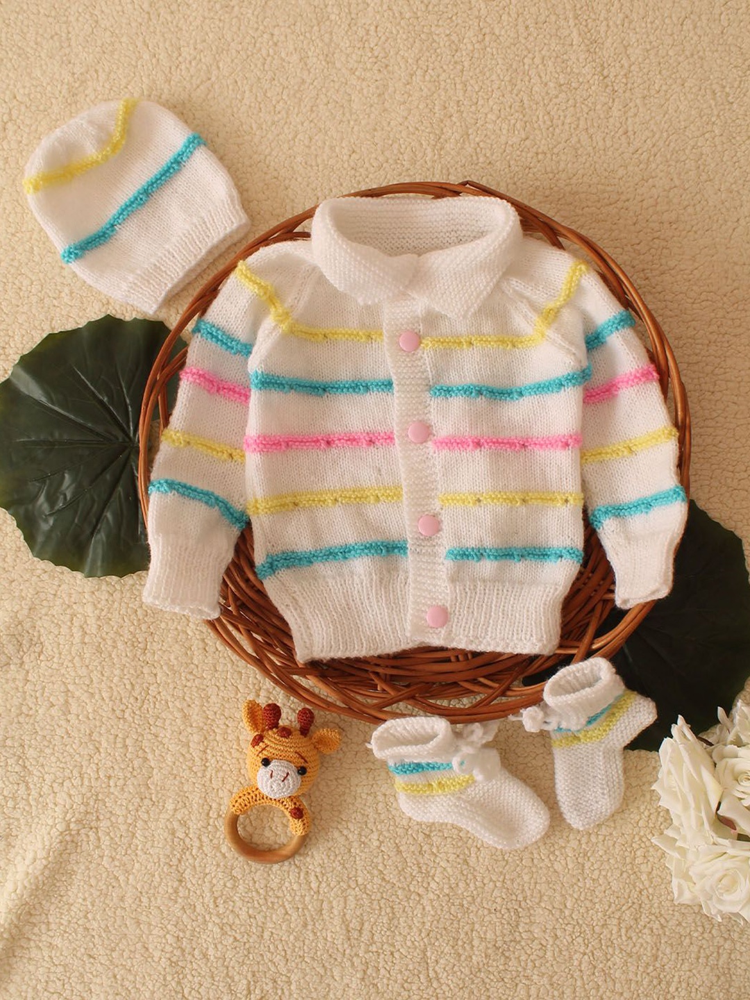 

Woonie Unisex Kids Striped Cardigan, White