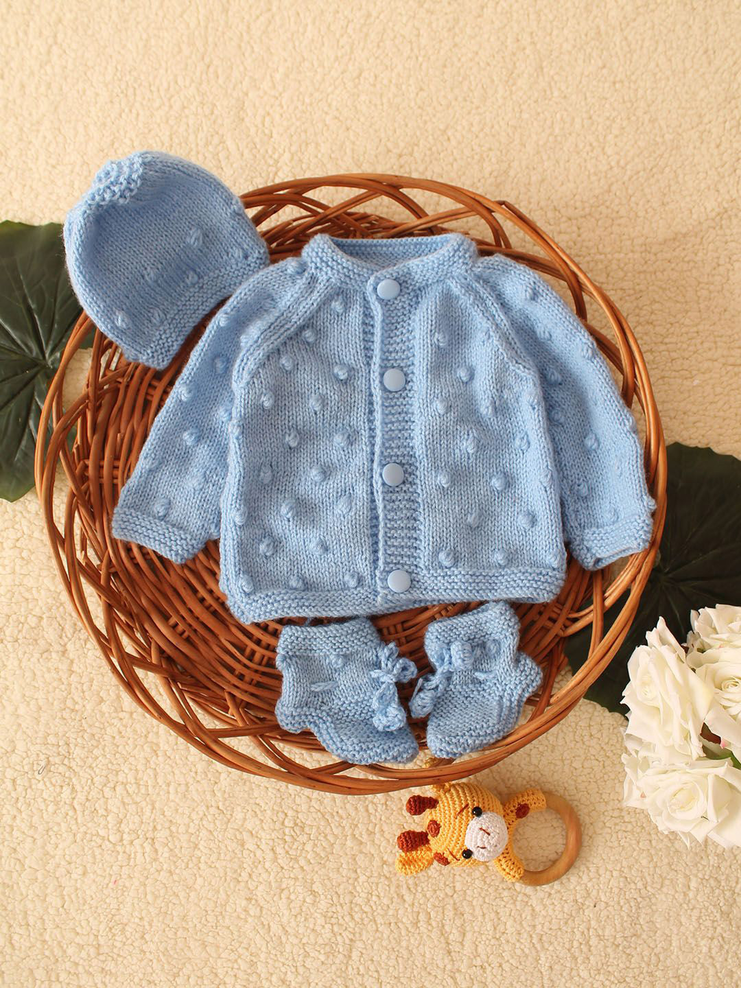 

Woonie Unisex Kids Cable Knit Cardigan, Blue