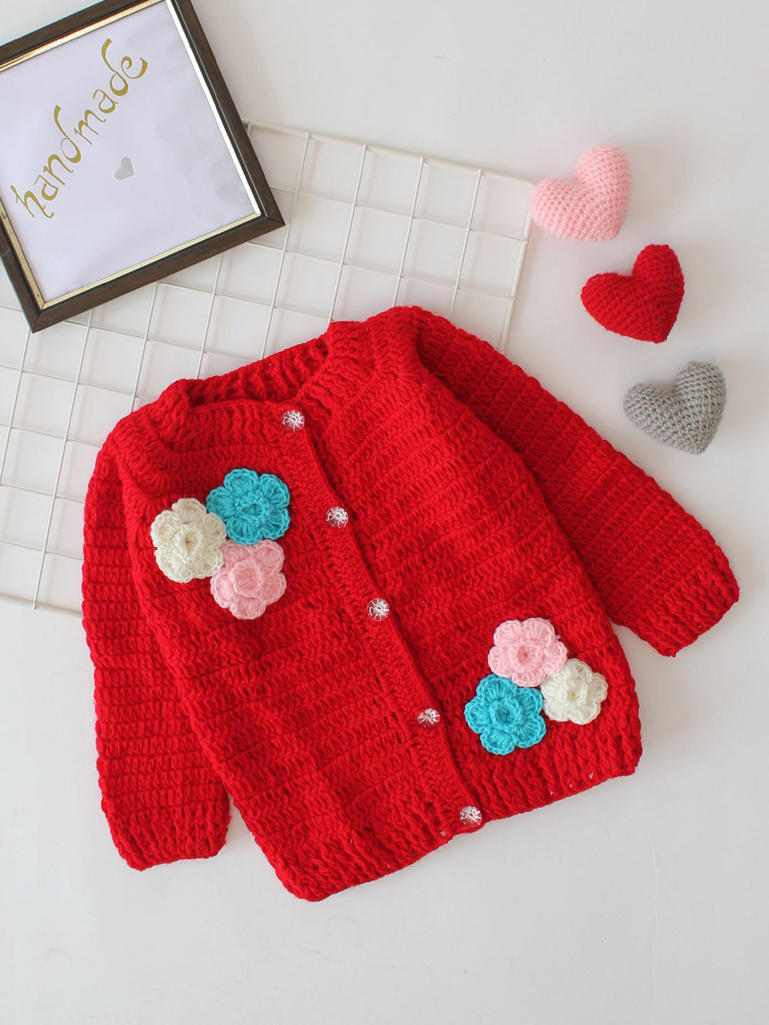 

Woonie Girls Floral Cardigan, Red