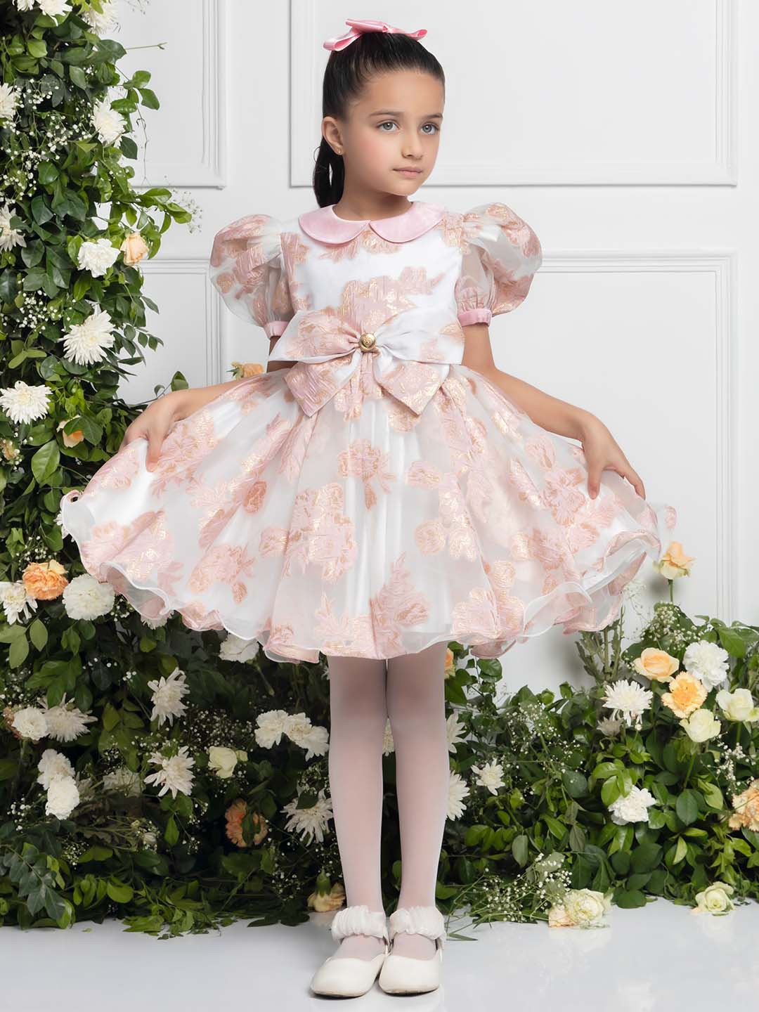 

THE PONY & PEONY CO. Floral Peter Pan Collar Fit & Flare Dress, Pink