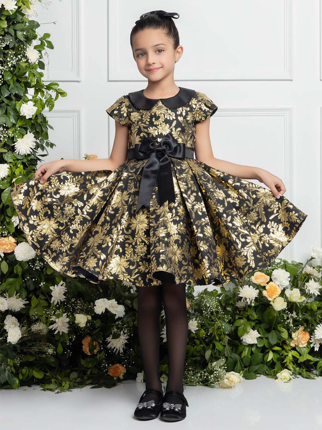 

THE PONY & PEONY CO. Floral Print Jacquard Fit & Flare Dress, Black