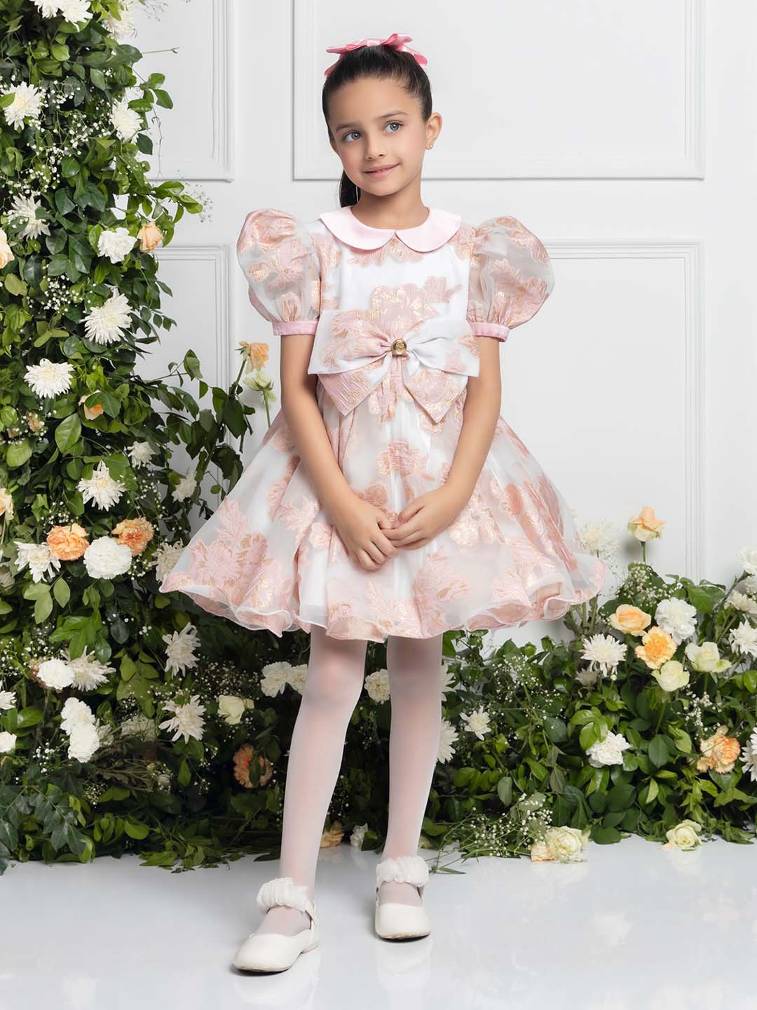 

THE PONY & PEONY CO. Floral Peter Pan Collar Fit & Flare Dress, Pink