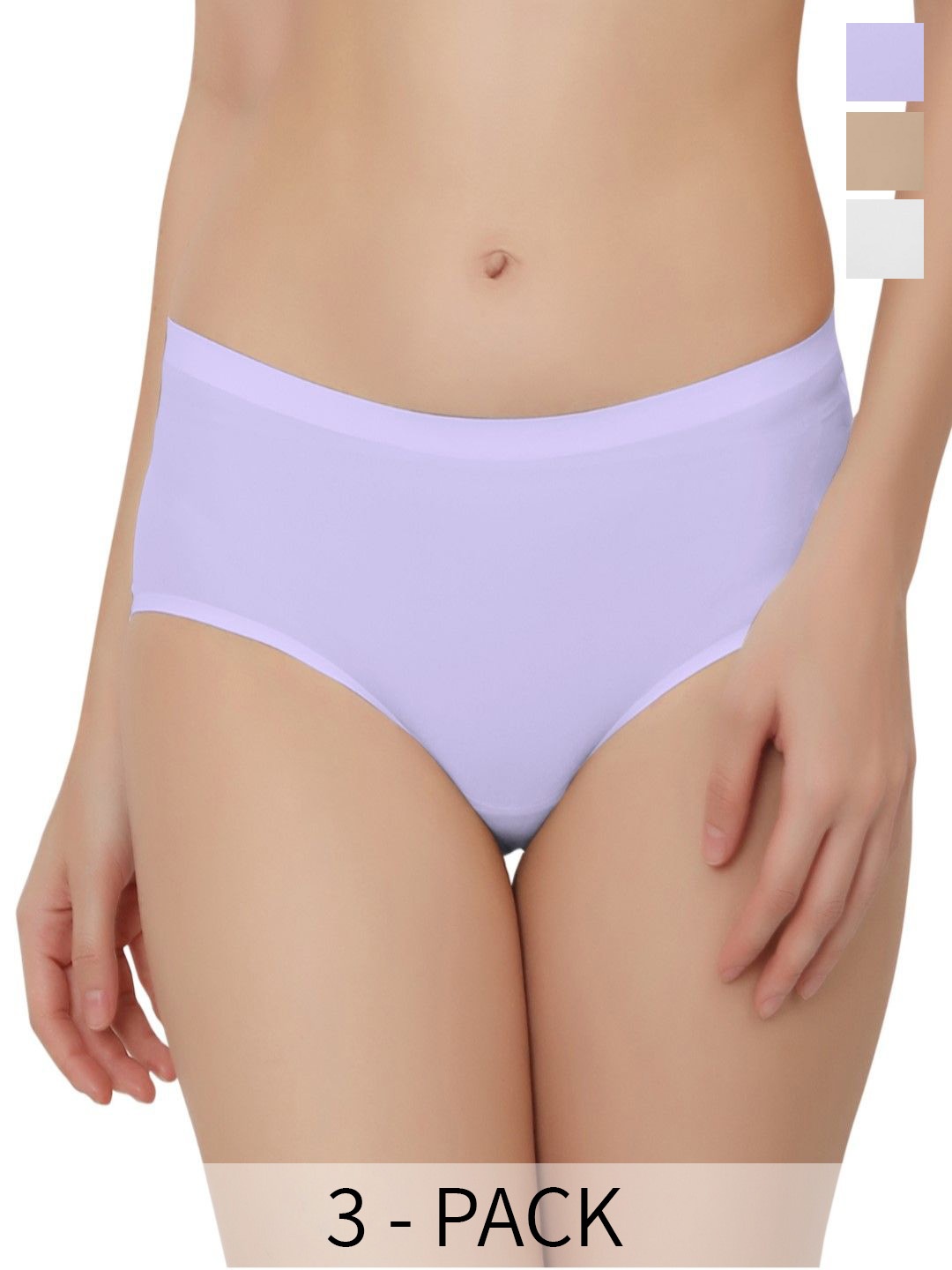 

Bella Voste Pack Of 3 Mid-Rise Hipster Briefs PT-810-Beige-White-Purple-XL