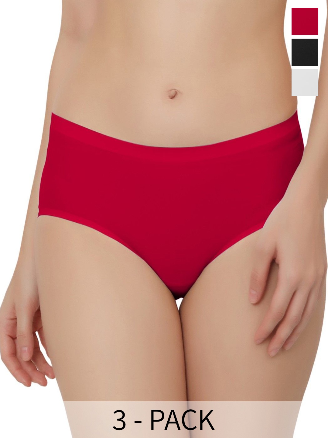 

Bella Voste Pack Of 3 Seamless Hipster Briefs PT-810-Black-White-Red-XL