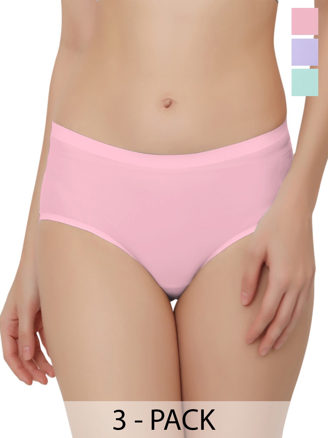 Bella Voste Pack Of 3 Low Rise Hipster Briefs PT-810-Green-Pink-Purple-XL