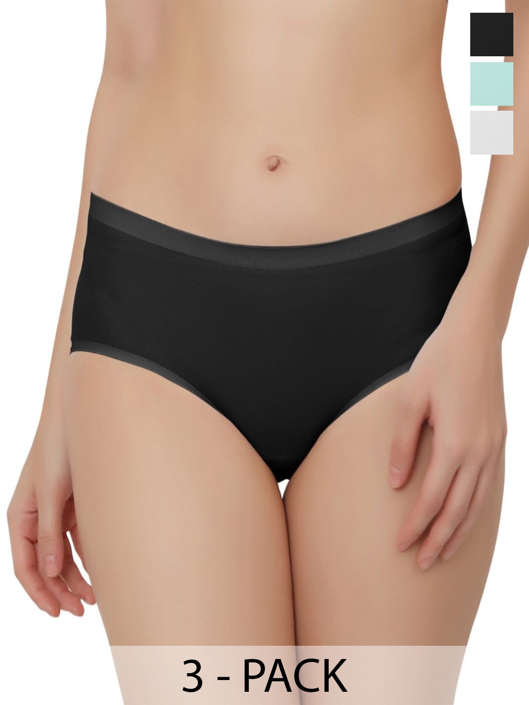 

Bella Voste Pack Of 3 Low Rise Hipster Briefs PT-810-Black-White-Green-L