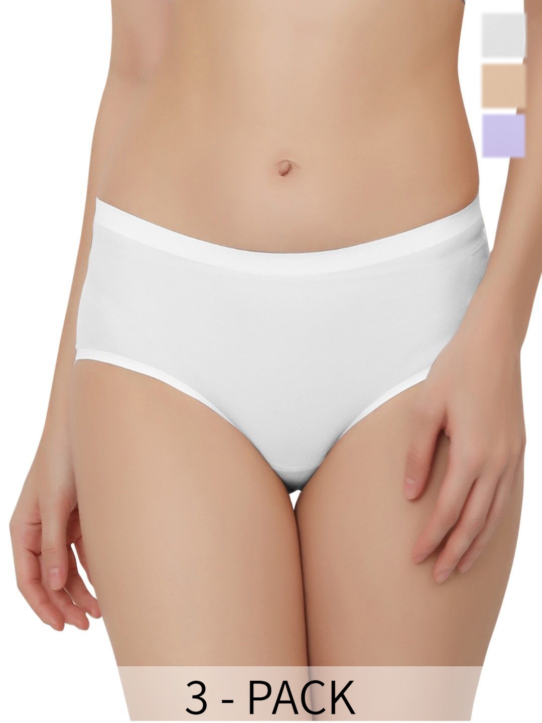 

Bella Voste Pack Of 3 Low Rise Hipster Briefs PT-810-Beige-White-Purple-L