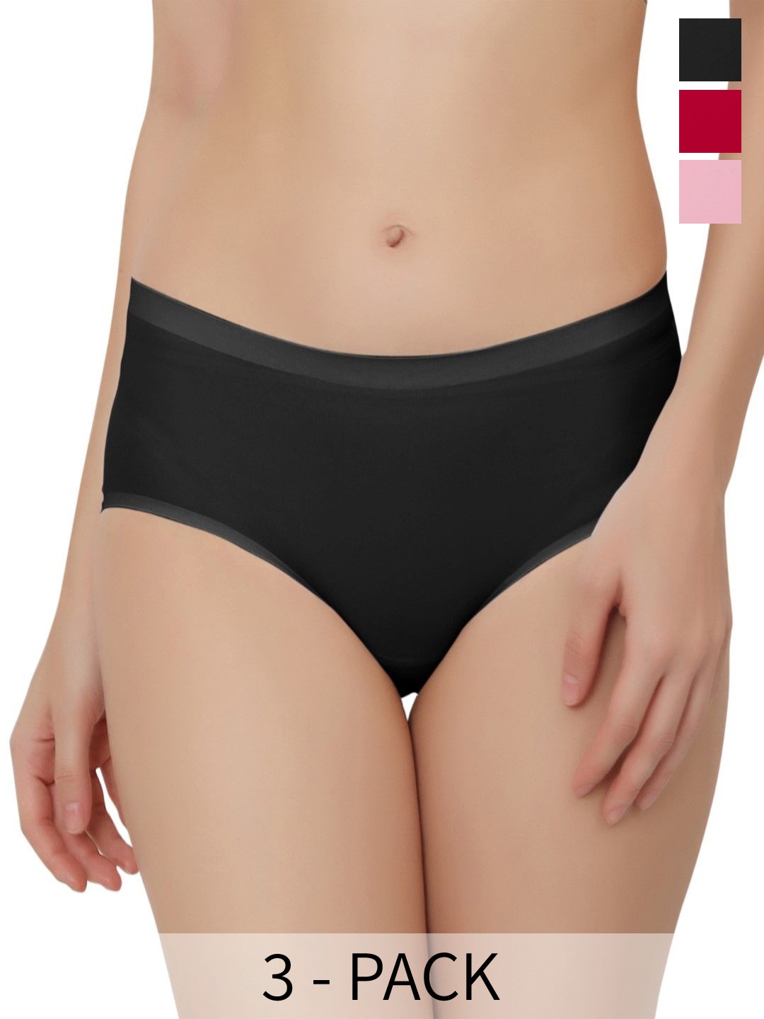 

Bella Voste Pack Of 3 Low Rise Hipster Briefs PT-810-Beige-White-Purple-L, Black