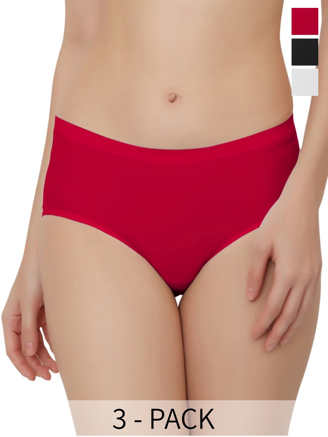 

Bella Voste Pack Of 3 Seamless Hipster Briefs PT-810-Black-White-Red-L