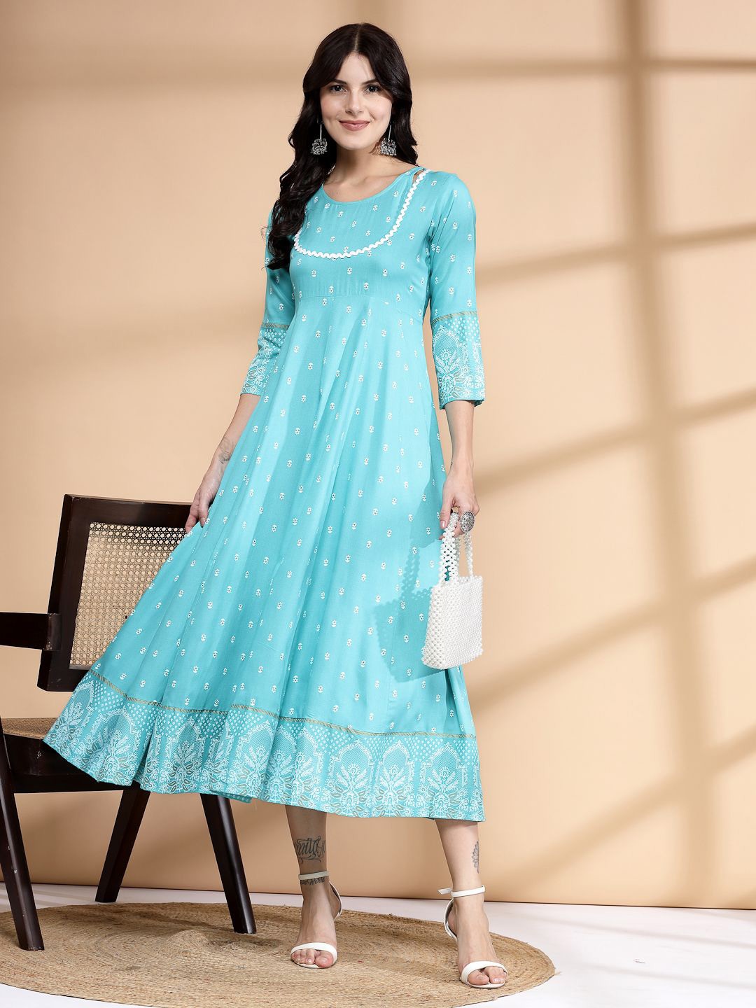 

LARGISH Checked Layered A-Line Midi Dress, Blue