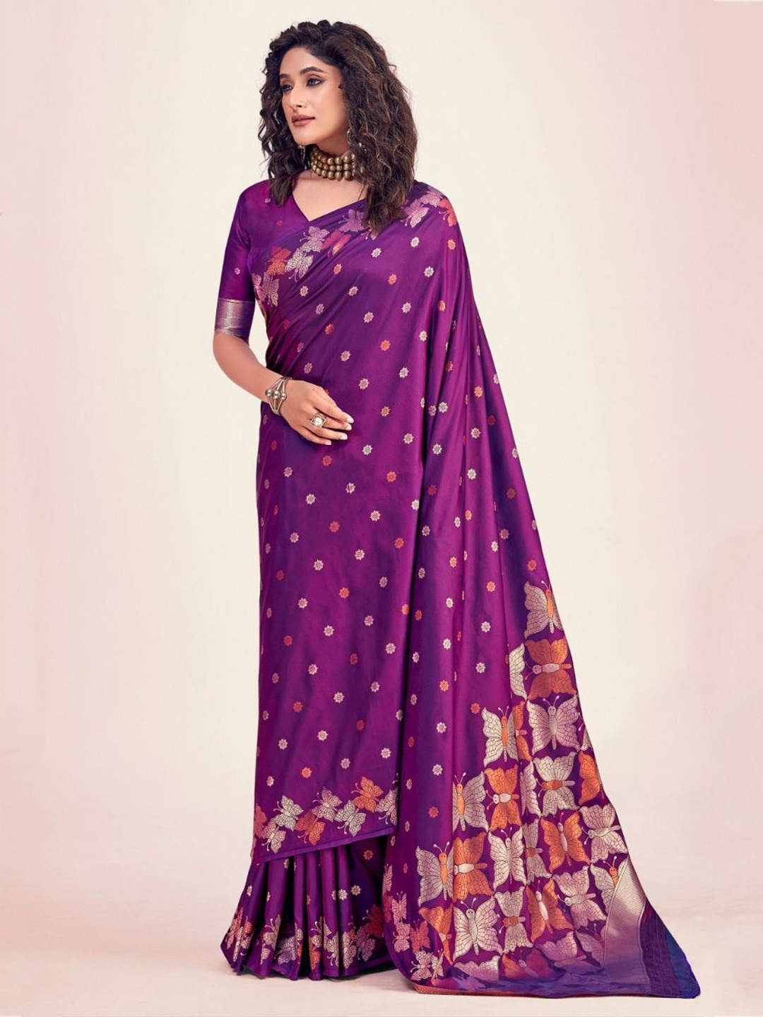 

REALLTREND Woven Design Zari Art Silk Kanjeevaram Saree, Purple