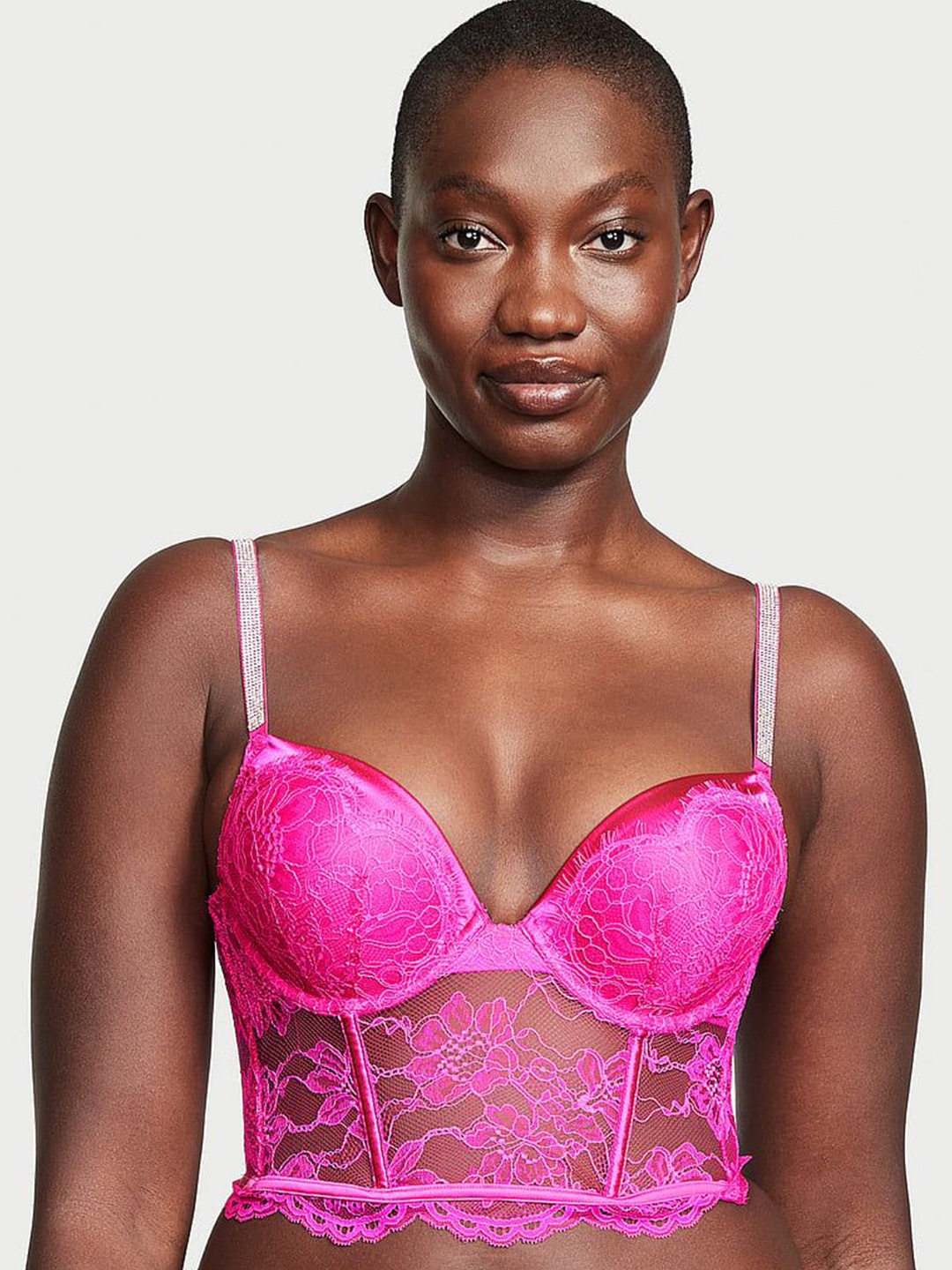 

Victoria's Secret Floral Bralette Bra Medium Coverage Underwired Heavily Padded, Pink