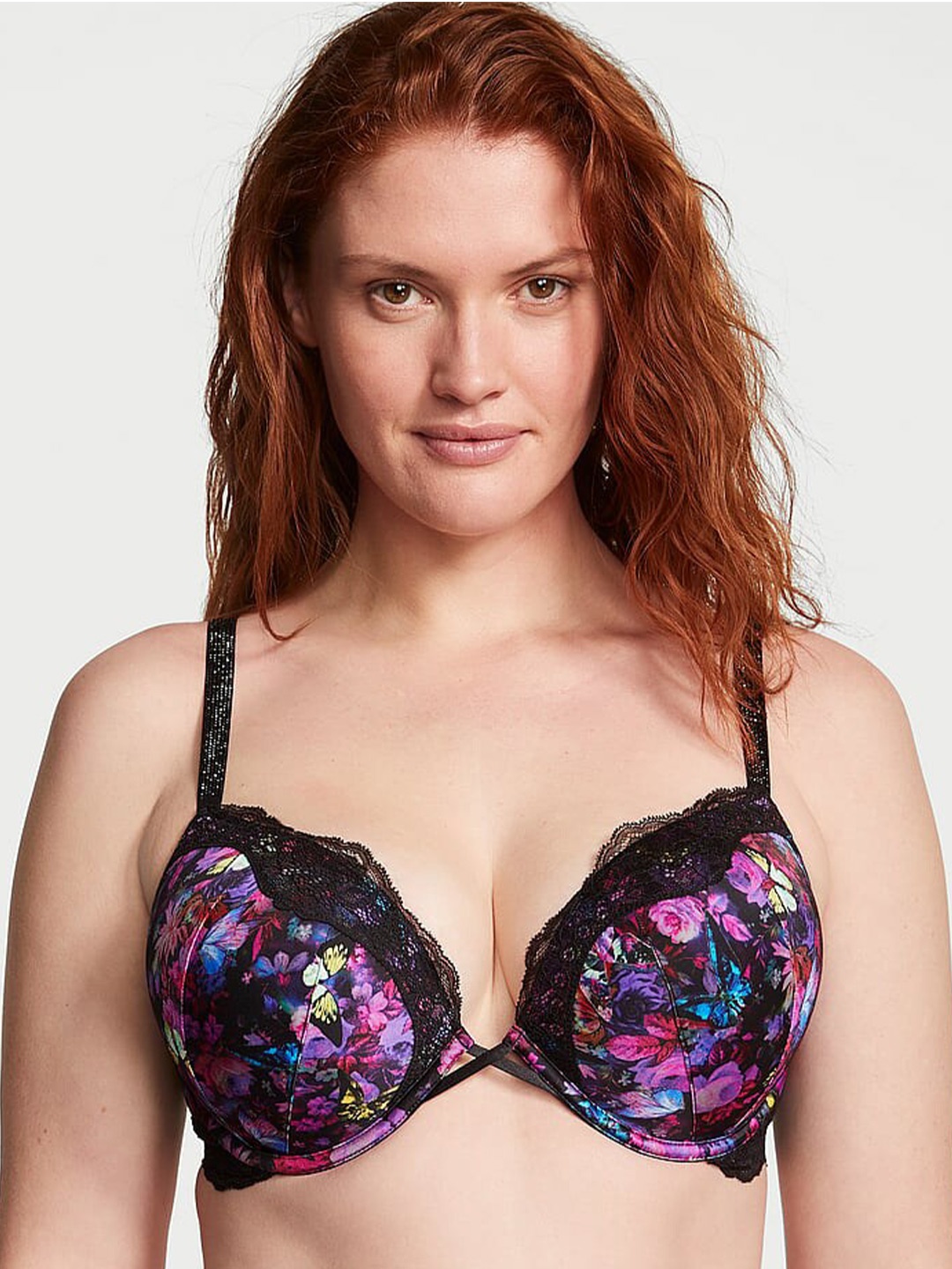 

Victoria's Secret Floral Bra Half Coverage Underwired Heavily Padded, Black