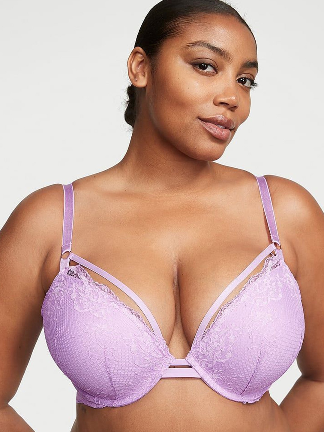 

Victoria's Secret Floral Bra Half Coverage Underwired Heavily Padded, Purple