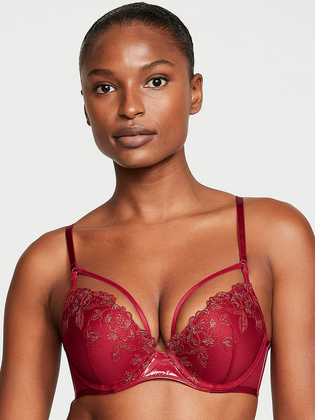 

Victoria's Secret Floral Bra Half Coverage Underwired Heavily Padded, Red