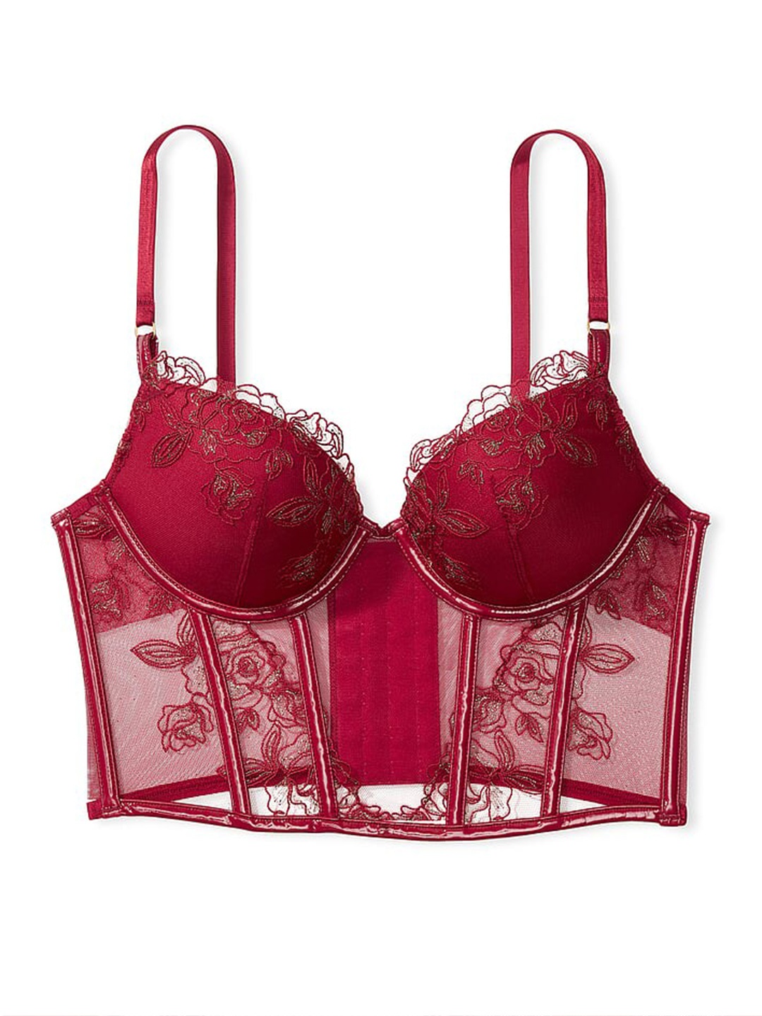 

Victoria's Secret Floral Bralette Bra Medium Coverage Underwired Heavily Padded, Red