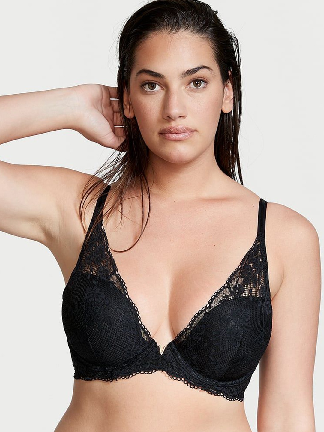

Victoria's Secret Floral Bra Half Coverage Underwired Lightly Padded, Black