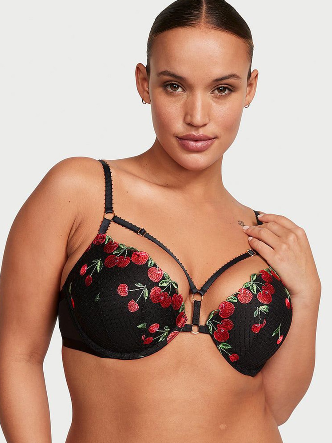 

Victoria's Secret Floral Bra Half Coverage Underwired Heavily Padded, Black