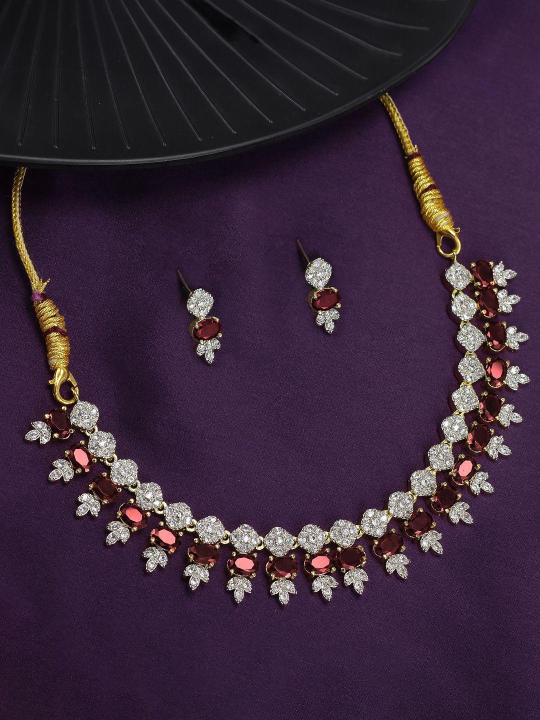 

PRIVIU Gold-Plated & AD-Studded Jewellery Set, Red